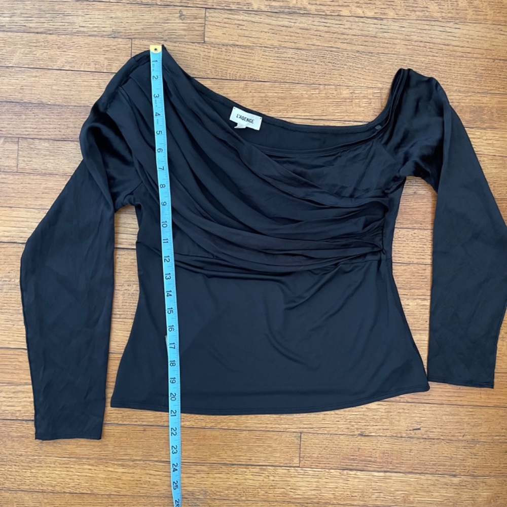 EUC - L'AGENCE‎ Sharma Slim Jersey Bodice Blouse Black Long Sleeve Women's Large - Picture 7 of 10